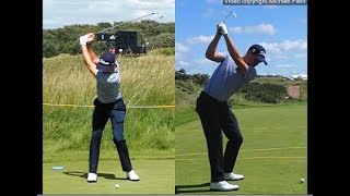 Justin Thomas golf swing  Long Iron faceon amp downtheline July 2017 [upl. by Anirres]